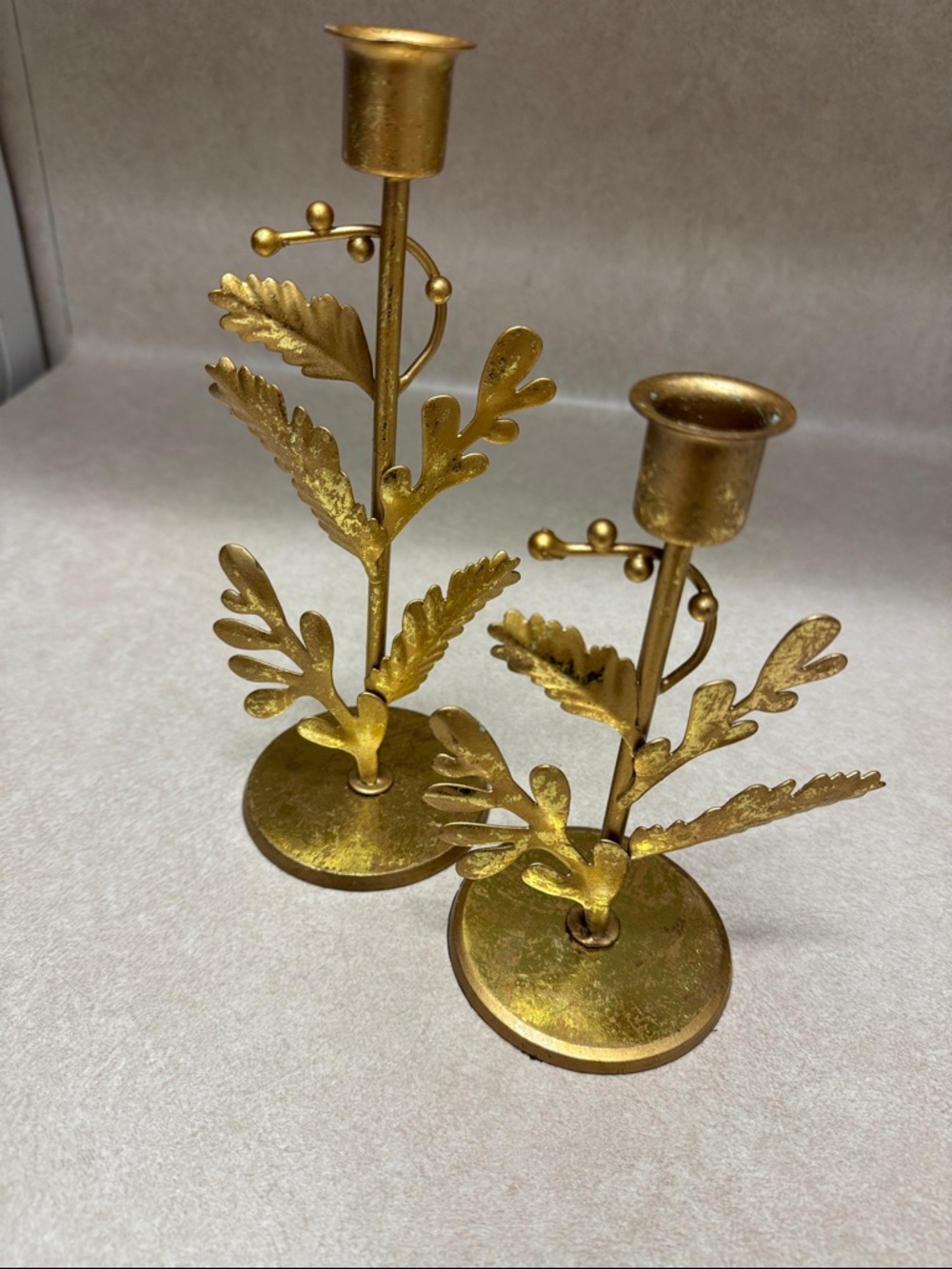 Gold Leaf Taper Candle Holders - Pair